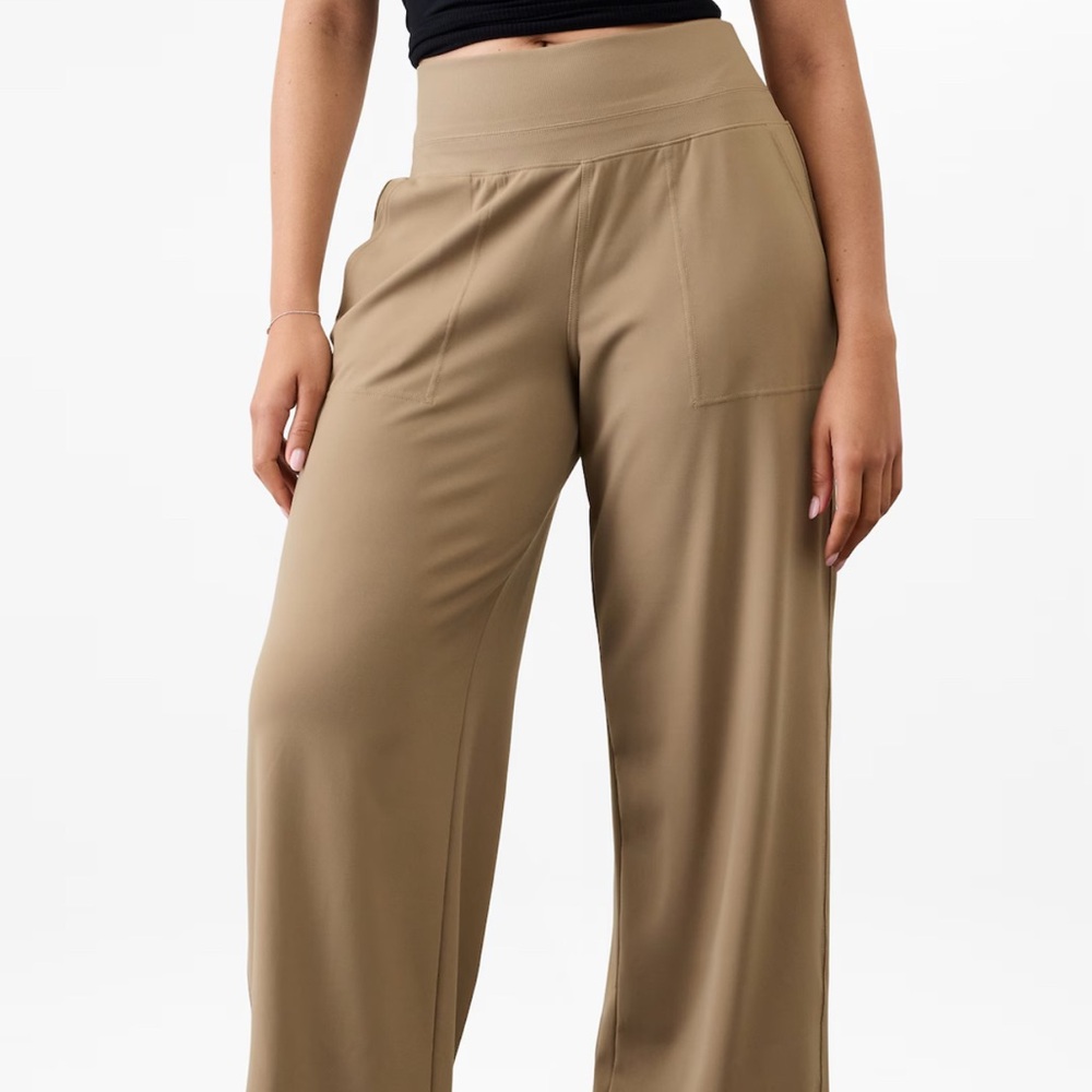 Athleta Tan Wide Leg Pants High-Waisted Design